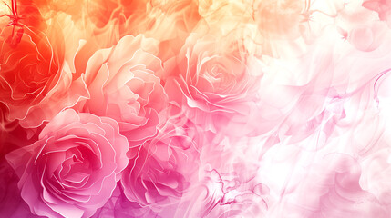 Fototapeta premium A colorful background with pink and orange flowers. The flowers are arranged in a way that they look like they are floating in the air. The background is a mix of pink and orange, creating a warm