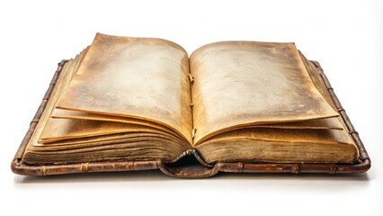 Shabby old open book isolated on background, perfect for vintage design projects and storytelling concepts