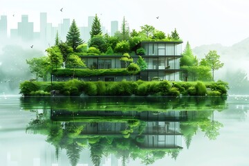 Obraz premium Vector art depicting the benefits of green technology in sustainable development showcasing innovations like vertical farming and sustainable water management systems