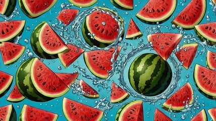 lot of watermelon slices in water.