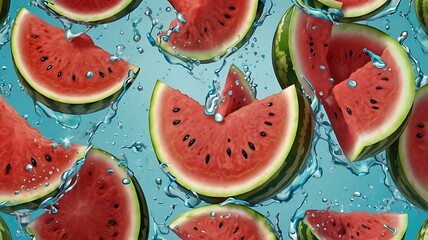  lot of watermelon slices in water.