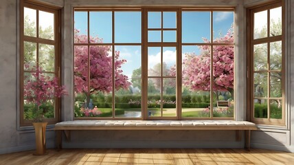 dining room with a beautiful garden view. 