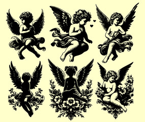 Angel of love, Cherub with wings isolated on white, vector art, ready for card or invitation, save the date party.