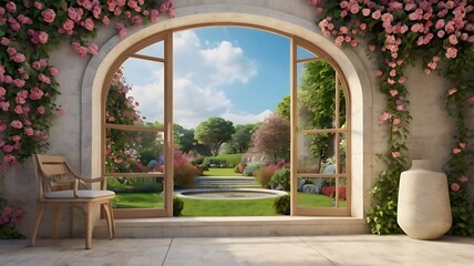 dining room with a beautiful garden view. 