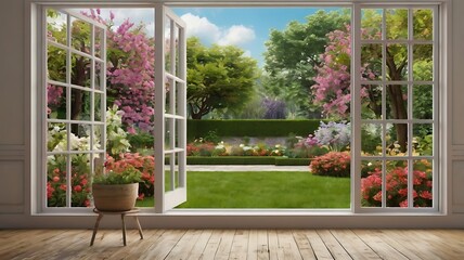 dining room with a beautiful garden view. 
