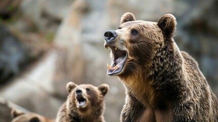 Obraz premium Grizzly Bear Roaring in the Wild.