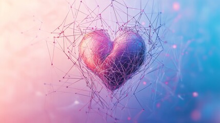 Digital Heartbeat: A mesmerizing 3D rendering of a heart, intricately connected by a network of lines against a soft gradient background. This abstract artwork evokes feelings of love, connection, and