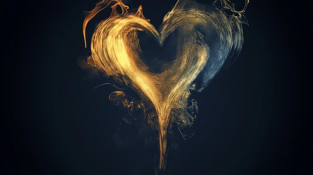 Heart of Gold: A fiery, abstract heart pulsates with golden energy against a dark background, evoking a sense of passion, warmth, and intensity. A captivating symbol of love, hope, and the power of th