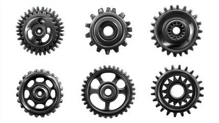 A set of pinions and gears isolated on a white background, perfect for machinery and mechanical design applications.