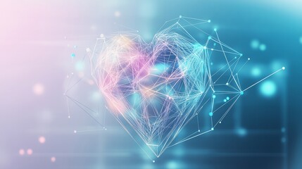 Global Love: A polygonal heart, interwoven with data streams, symbolizes the interconnectedness of technology and emotion in a vibrant, futuristic representation of global unity and digital love. 