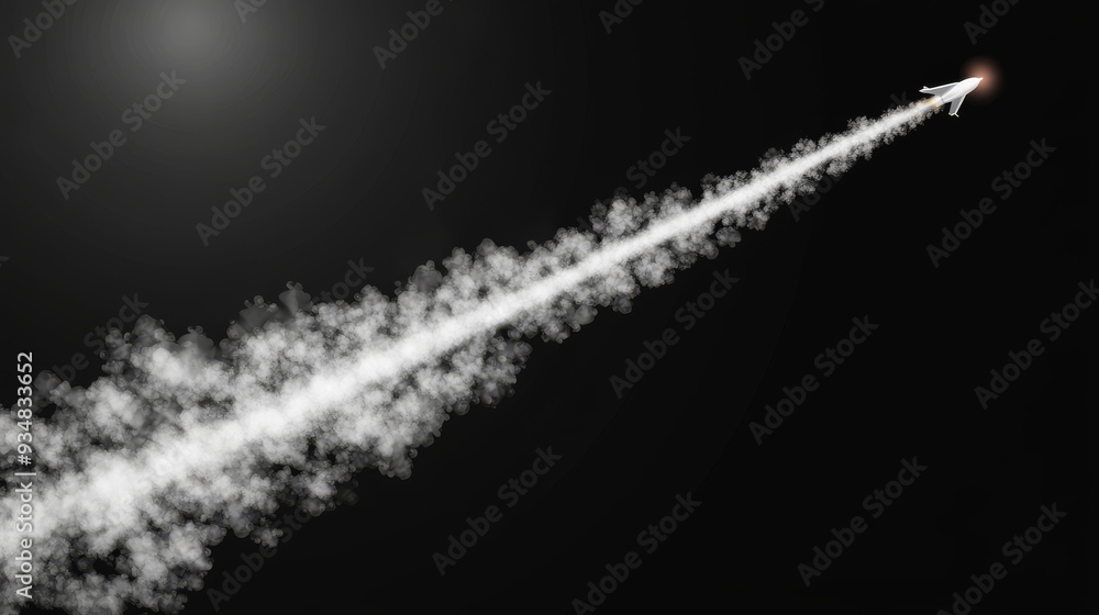Poster realistic 3d vector design elements of plane smoke trails, featuring white contrails from an airplan