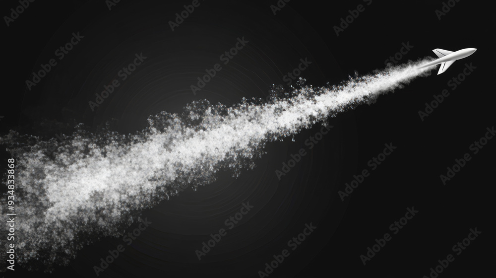 Poster realistic 3d vector design elements of plane smoke trails, featuring white contrails from an airplan