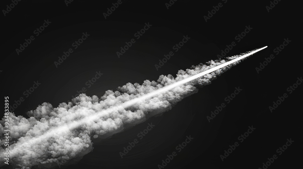 Poster realistic 3d vector design elements of plane smoke trails, featuring white contrails from an airplan