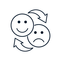 Arrows, change of emotions. Vector linear icon isolated on white background.