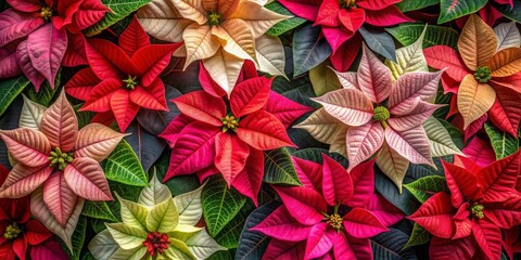 Poinsettia flowers in various shades and patterns