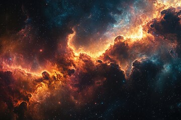 Dramatic fiery cosmic clouds in deep space