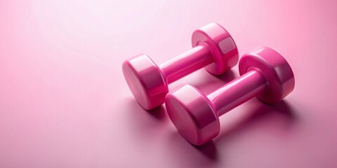 Pink dumbbells for a sports workout on a pink background