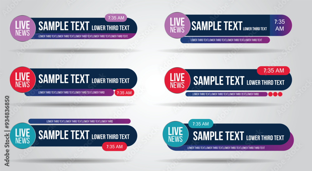 Aufkleber lower third white and colorful design template modern contemporary.set of banners bar screen broadca