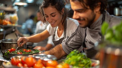 Candid Moment of Chefs Working Together in a Kitchen