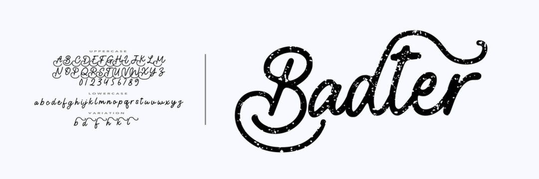 Elegant Retro Classic Font. Rough Grunge Disstress script Font, Vintage design for Brand, Fashion, Urban, Uppercase,lowercase and number, Vector illustration