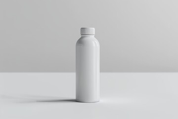 White Plastic Bottle with White Cap on a White Background