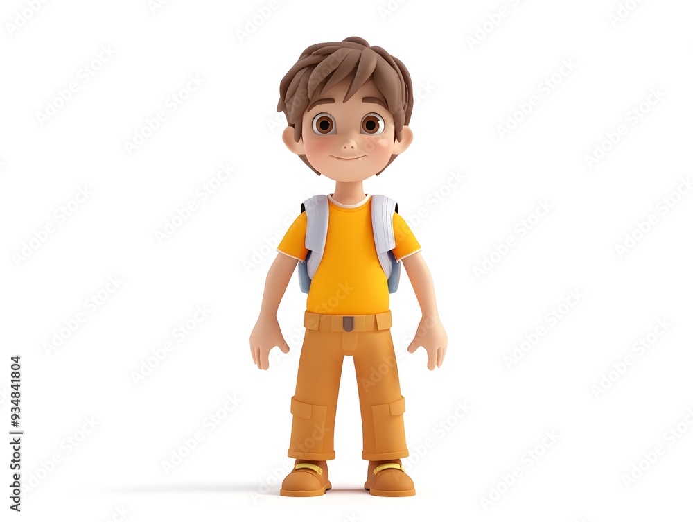 Poster 3d animated character of a young boy wearing a graphic designer uniform standing centered in a minim
