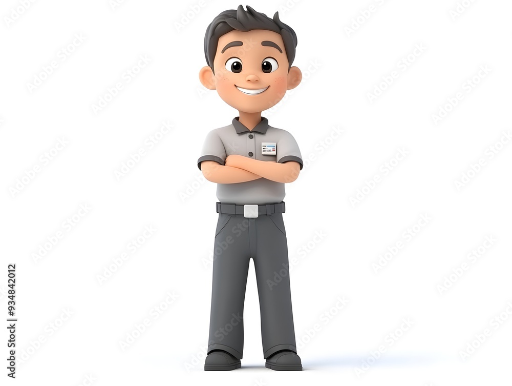Poster 3d animated full body render of a customer service representative in a professional uniform standing