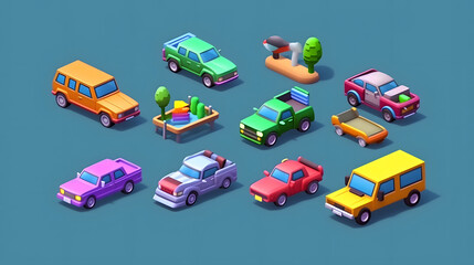 Vehicle game Elements pixel 3d cartoon