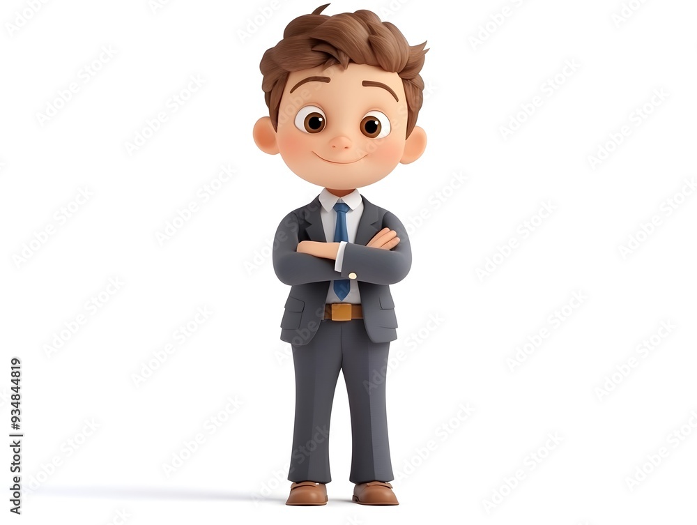 Poster 3d animation of a full body male character wearing a formal businessperson uniform standing in the c