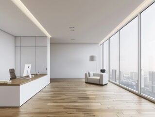 Fototapeta premium Modern Office with City View and Minimalist Furniture
