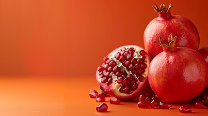 Fruit pomegranate on an orange backdrop