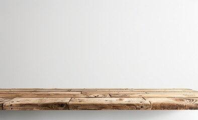 Rustic Wooden Shelf Against a White Wall
