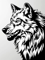 Naklejka premium A wolf with a menacing look on its face. The wolf's teeth are visible, and it is ready to attack