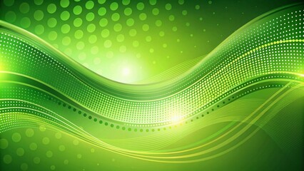 Obraz premium Abstract green background with dots and wavy lines, creating a modern and dynamic gradient style