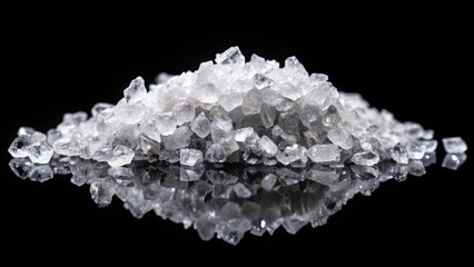 Salt crystals on black background with clipping path included