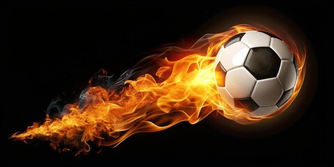 Fototapeta premium Soccer ball engulfed in flames with a fiery tail, isolated on background
