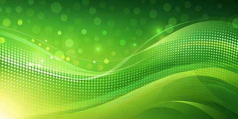 Obraz premium Abstract green background with gradient dots and wavy lines, perfect for presentations or wallpapers