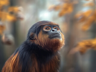 Portrait of a Saki Monkey, Pithecia, in Its Natural Habitat