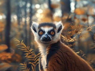 Obraz premium Ring Tailed Lemur, Lemur catta, Madagascan Lemur Close Up Portrait in Wildlife