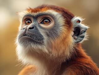Fototapeta premium Erythrocebus Patas Monkey Primate Wildlife Close Up in Nature