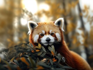 Fototapeta premium Red Panda, Ailurus fulgens, Lesser Panda Close Up Portrait in Wildlife