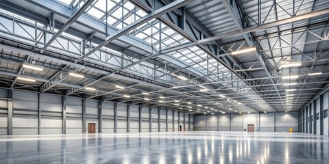 Empty industrial space with geometric ceiling , 360 degree view, panorama, virtual reality, VR environment, industrial