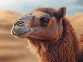 Obraz premium Detailed Close Up of a Bactrian Camel in the Desert