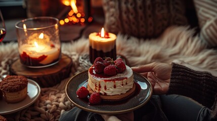 Raspberry Cake and Candles.