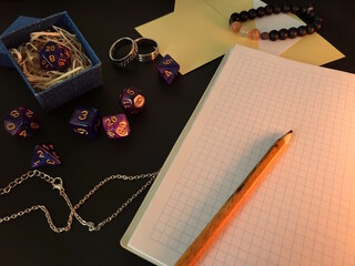 Dice for one of the most popular tabletop role-playing games. Atmospheric photo.