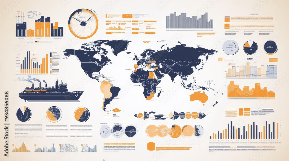 Poster infographic design components featuring pie charts and a step-by-step diagram using circles. the lay