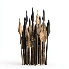 3D Render of a row of spears and pikes arranged in a stand, on isolated white background