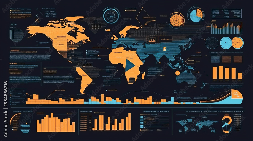 Poster infographic design components featuring pie charts and a step-by-step diagram using circles. the lay