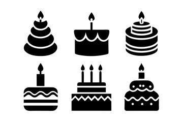 Set of Happy Birthday cake icons silhouette vector art illustration