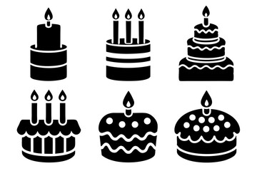 Set of Happy Birthday cake icons silhouette vector art illustration